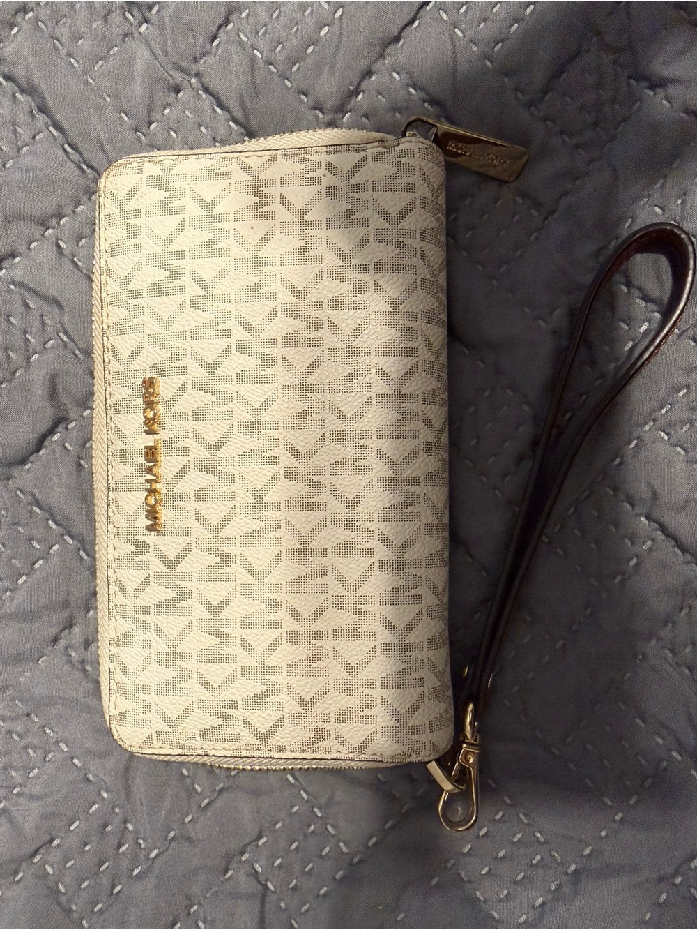 Michael Kors Cream Logo Wristlet with Gold Hardware